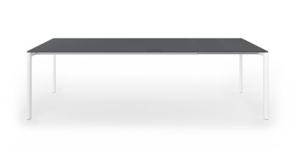 Maki Esstisch, L 189-263 x B 90 cm, Fenix grau London mit farbgleicher Kante, Aluminium weiß lackiert