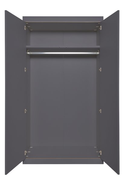 Flai Schrank, Groß (216 x 118 x 61 cm), Melamin anthrazit mit Birkenkante, Ausstattung 1