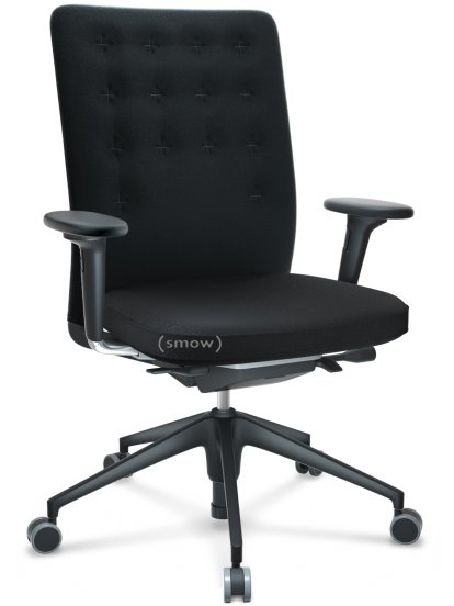 ID Trim, Mit Lumbalstütze, FlowMotion-mit Vorwärtsneigung, mit Sitztiefenverstellung, Mit 2D Armlehnen, 5-Stern Untergestell, Kunststoff basic dark, Sitz und Rücken Plano, Nero, Hart für Teppichboden