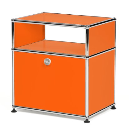 USM Haller Nachttisch mit Klapptür und Zwischentablar, Reinorange RAL 2004