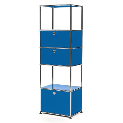 USM Haller Wohnzimmer Regal M Typ 2, Enzianblau RAL 5010, Mit 2 Klappen und 1 Auszug (inkl. Einlegerahmen)