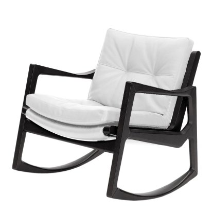 Euvira Schaukelstuhl Soft, Eiche schwarz gebeizt, Leder Classic weiß