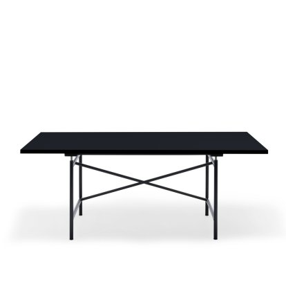 Eiermann 1 M Tisch (Mechanische Höhenverstellung), Linoleum nero (Forbo 4023) mit schwarzer Kante, 180 x 90 cm, Schwarz