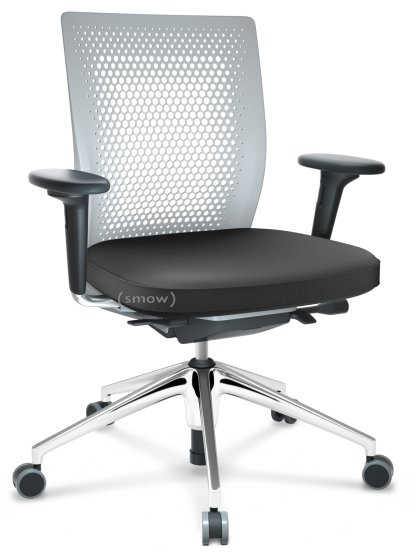 ID Air, Soft grey, Stoff Plano-69 dunkelgrau, Basic dark, 5-Stern Untergestell, Aluminium poliert, Mit 2D Armlehnen, Hart für Teppichboden
