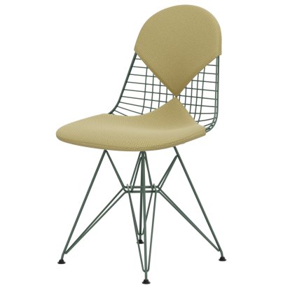 Wire Chair DKR , Pulverbeschichtet eames sea foam green, Sitz- und Rückenkissen (Bikini), Apollo goldgelb/ weiß