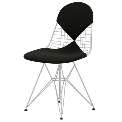Wire Chair DKR , Pulverbeschichtet weiß, Sitz- und Rückenkissen (Bikini), Apollo forest / schwarz