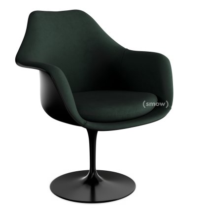Saarinen Tulip Armlehnstuhl, nicht drehbar, gepolsterte Innenschale und Sitzkissen, schwarz, Cactus (Eva 169)