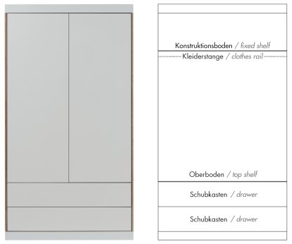 Flai Schrank, Groß (216 x 118 x 61 cm), Melamin weiß mit Birkenkante, Ausstattung 5