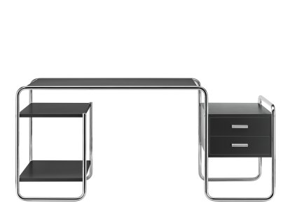 S 285 Schreibtisch, Esche offenporig decklackiert tiefschwarz, 1 kleiner Korpus/2 Fachböden