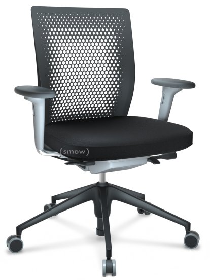 ID Air, Basic dark, Stoff Plano-66 nero, Soft grey, 5-Stern Untergestell, Kunststoff basic dark, Mit 2D Armlehnen, Hart für Teppichboden