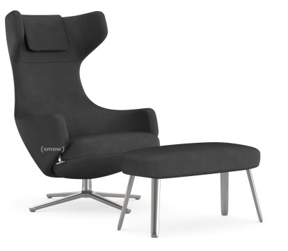 Grand Repos Loungesessel, Sessel Grand Repos & Panchina, Stoff Dumet carbon/schwarz, 45 cm, Poliert