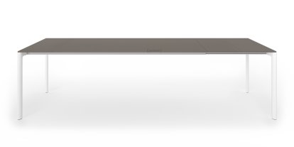 Maki Esstisch, L 209-283 x B 90 cm, Fenix grau Bromo mit farbgleicher Kante, Aluminium weiß lackiert