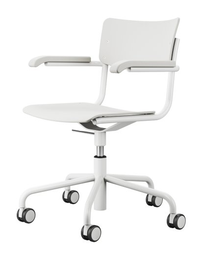 S 43 DR/FDR Atelier Drehstuhl, Buche decklackiert reinweiß RAL 9010, Reinweiß (RAL 9010), mit Armlehnen
