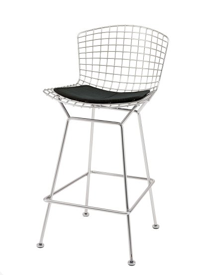 Bertoia Barstuhl, mit Sitzkissen, satiniert verchromt, Black (Tonus 128)