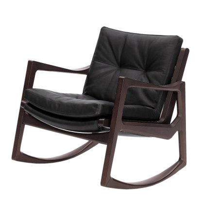 Euvira Schaukelstuhl Soft, Eiche braun gebeizt, Leder Classic schwarz