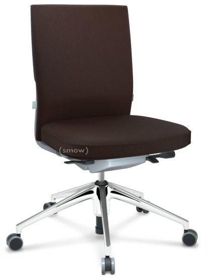 ID Soft, FlowMotion-ohne Vorwärtsneigung, ohne Sitztiefenverstellung, Ohne Armlehnen, 5-Stern Untergestell, Aluminium poliert, Soft grey, Sitz und Rücken Plano, Braun, Hart für Teppichboden