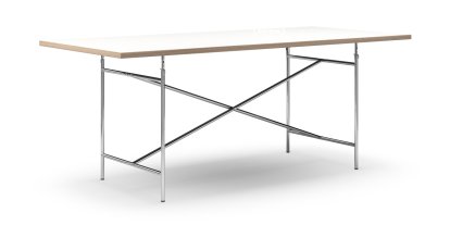 Eiermann Tisch, Melamin weiß mit Eichekante, 200 x 90 cm, Chrom, senkrecht, mittig (Eiermann 2), 135 x 66 cm