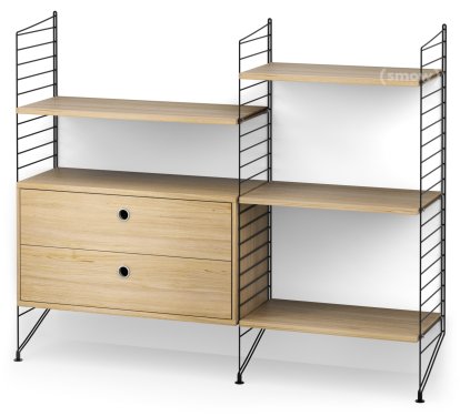 String System Bodenregal mit Schubladen, Schwarz, Eichefurnier