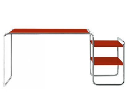 S 285/1 - S 285/2 Schreibtisch, Esche offenporig decklackiert tomatenrot, S 285/1: 2 Fachböden rechts außen