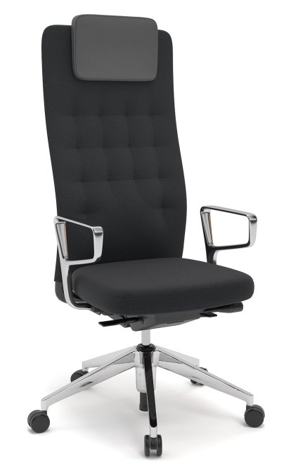 ID Trim L, FlowMotion mit Sitztiefenverstellung, Mit Ringarmlehnen Aluminium poliert, Basic dark, Stoff Plano nero, Weich für harte Böden