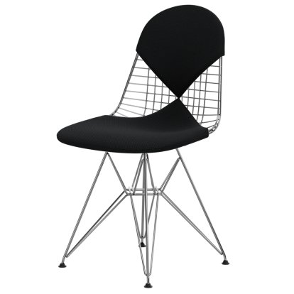 Wire Chair DKR , Glanzchrom, Sitz- und Rückenkissen (Bikini), Apollo carbon / schwarz
