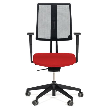 Equo Bürodrehstuhl, Schwarz, Netz, Xtreme Plus (PG0), Rot YS079, C30 KST mit Sitztiefenverstellung, Standard 100 mm, Mit Armlehnen, Mit weichen Rollen 