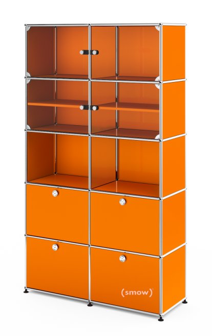 USM Haller Vitrinenschrank, Doppelt (H 179 x B 103 x T 38 cm), Reinorange RAL 2004, Alle Fächer mit Schloss