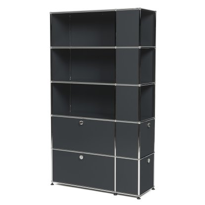 USM Haller Bücherregal mit seitlichen Fächern, Anthrazitgrau RAL 7016