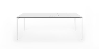 Maki Esstisch, L 139-214 x B 90 cm, Fenix weiß mit schwarzer Kante, Aluminium weiß lackiert