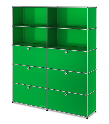 USM Haller Aktenregal L, individualisierbar, USM grün, Offen, Mit 2 Klappen, Mit 2 Klappen, Mit 2 Auszügen