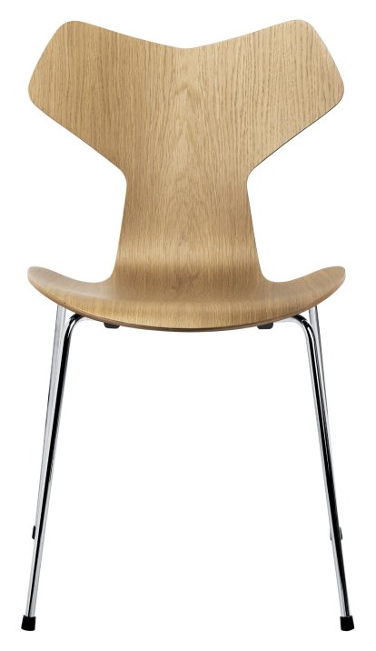 Grand Prix 3130 Stuhl, Holz klar lackiert, Eiche natur, Chrome