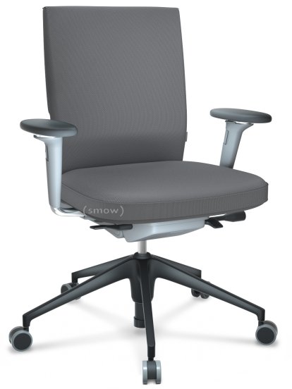 ID Soft, FlowMotion-ohne Vorwärtsneigung, ohne Sitztiefenverstellung, Mit 3D-Armlehnen, 5-Stern Untergestell, Kunststoff basic dark, Soft grey, Sitz und Rücken Silk Mesh, Dimgrey, Hart für Teppichboden