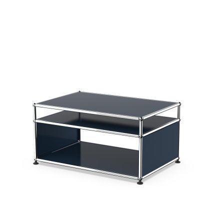 USM Haller Beistelltisch mit Aufsatz und Rollen, Stahlblau RAL 5011, Nivellierfüße