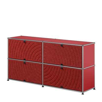 USM Haller Sideboard L mit vier USM Haller Soft Panels, rund, USM rubinrot, Rot