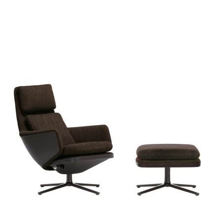 Grand Relax Loungesessel, Mit Ottoman, Stoff Corsaro, pfeffer melange / Leder Forte, umbra grau, Basic dark, 46,5 cm