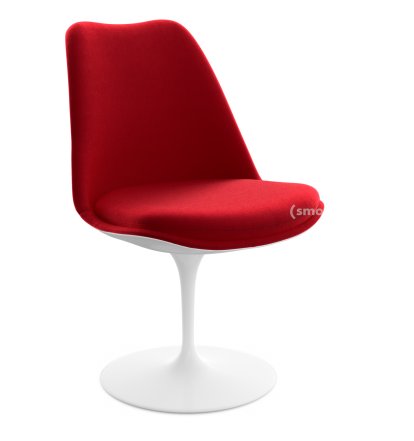 Saarinen Tulip Stuhl, drehbar, gepolsterte Innenschale und Sitzkissen, weiß, Bright Red (Tonus 130)