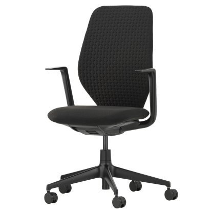 ACX Soft Bürodrehstuhl, Mit Vorwärtsneigung, mit Sitztiefenverstellung, Fixe Armlehnen, Tiefschwarz, Sitz Grid Knit, nero, Weiche Rolle für harte Böden