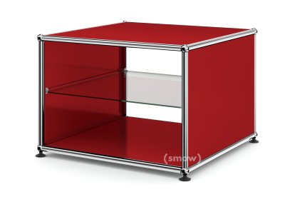 USM Haller Beistelltisch mit Seitenwänden, 50 cm, mit Glas-Zwischentablar, USM rubinrot