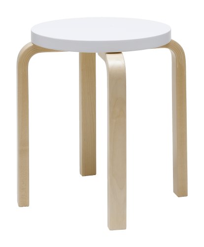 Hocker E60, Sitz lackiert weiß, Beine Birke klar lackiert