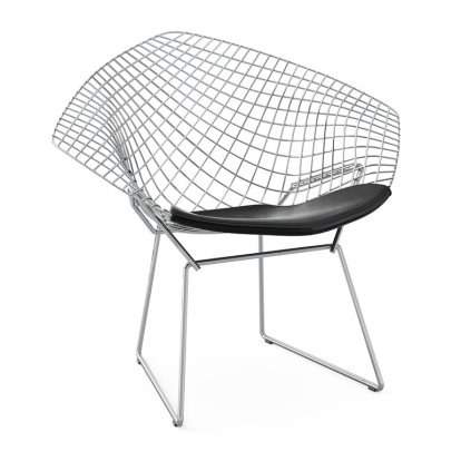Diamond Sessel, mit Sitzkissen, Verchromt, Vinyl schwarz