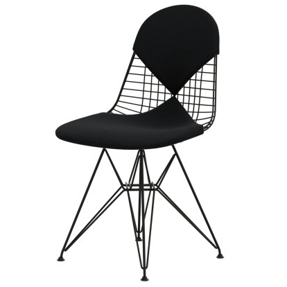Wire Chair DKR , Pulverbeschichtet basic dark, Sitz- und Rückenkissen (Bikini), Apollo carbon / schwarz