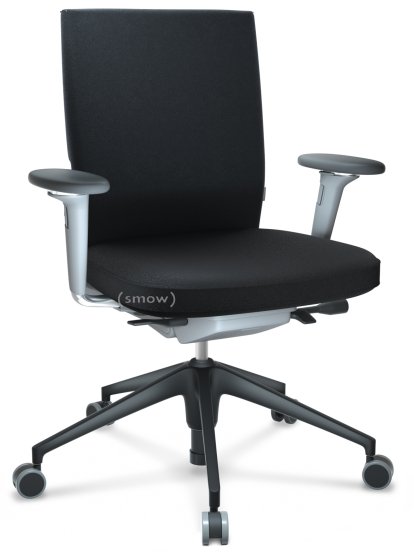 ID Soft, FlowMotion-ohne Vorwärtsneigung, ohne Sitztiefenverstellung, Mit 3D-Armlehnen, 5-Stern Untergestell, Kunststoff basic dark, Soft grey, Sitz und Rücken Plano, Nero, Weich für harte Böden